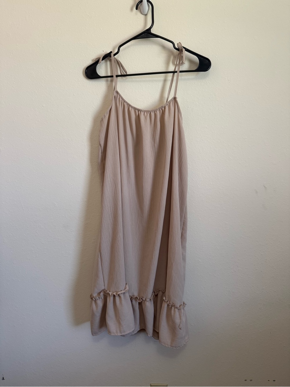 Light Taupe Spaghetti Strap Ruffle Hem Dress